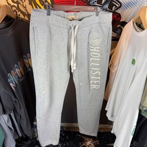 Hollister Mens Gray Fleece Sweatpants Embroidered Logo Joggers Large 34x31